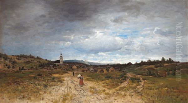 Blick Auf Ein Dorf Oil Painting by Jacob Oxholm Schive