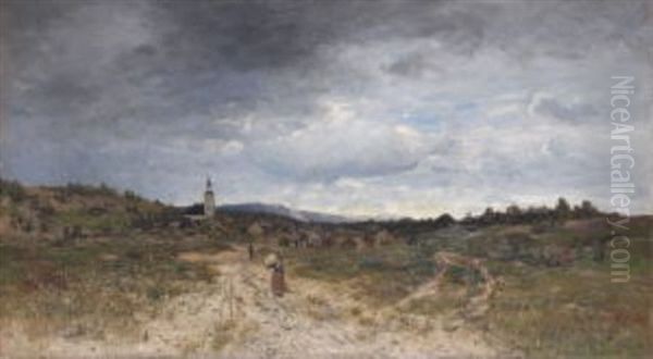 Blick Auf Ein Norwegisches Stadtchen Im Vorgebirge Oil Painting by Jacob Oxholm Schive