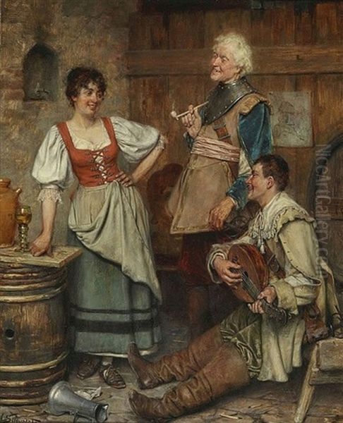 Magd Und Zwei Landsknechte In Der Wirtsstube Oil Painting by Victor Schivert