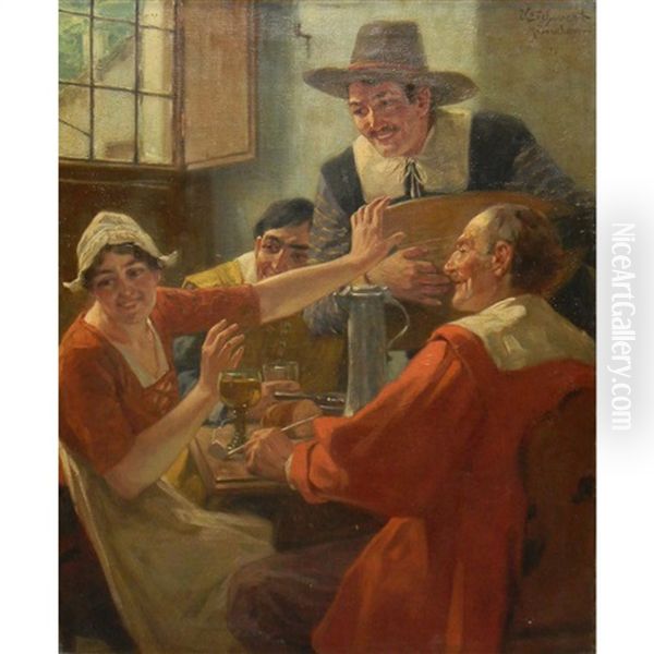 Merriment In The Tavern Oil Painting by Victor Schivert