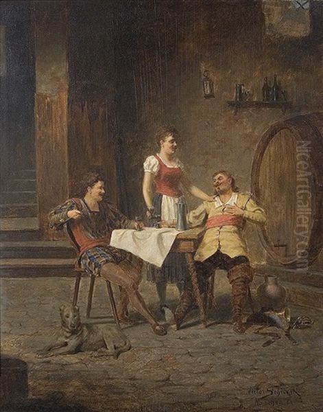 In The Tavern Oil Painting by Victor Schivert