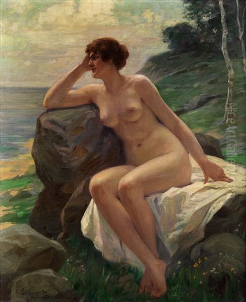 Frauenakt Am Meeresstrand Oil Painting by Victor Schivert