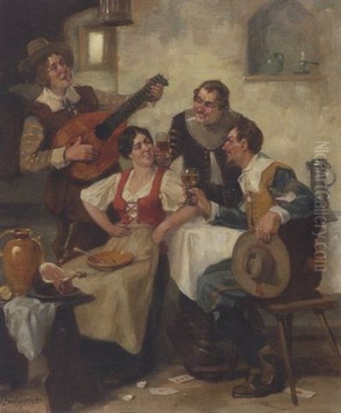 Zechende Gesellschaft In Der Stube Oil Painting by Victor Schivert