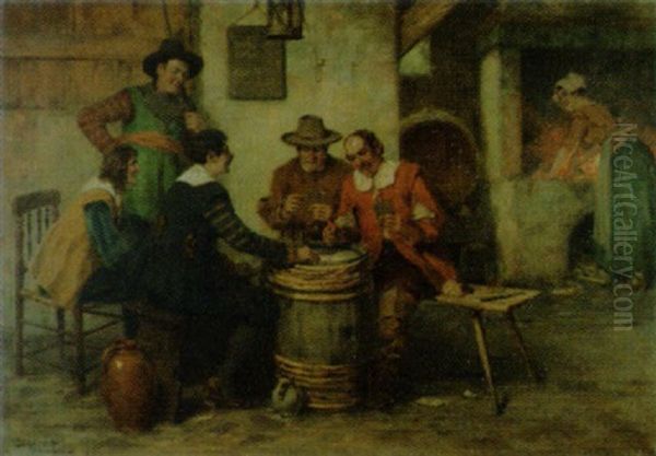 Kartenspeiler In Einer Schenke Oil Painting by Victor Schivert