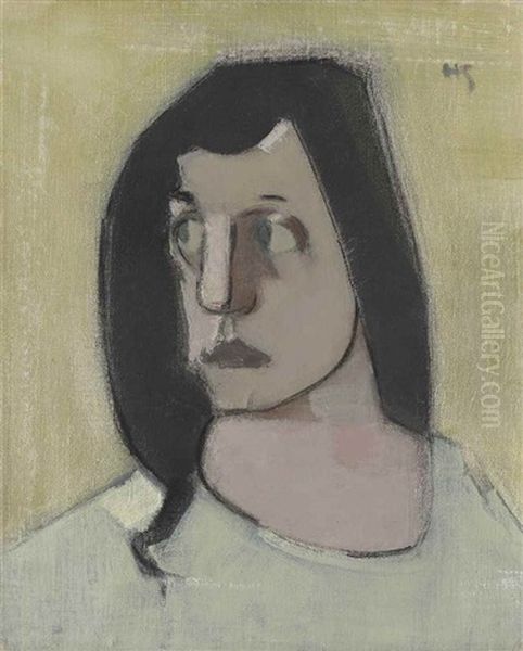 Mustatukkainen Nainen / Kvinna Med Svart Har / Woman With Black Hair Oil Painting by Helene Sofia Schjerfbeck