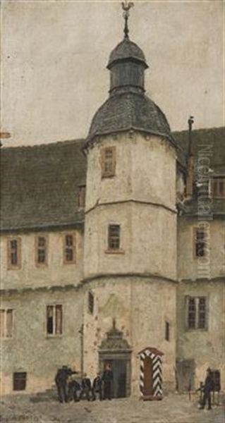 In The Chateau Yard Oil Painting by Adolf Schlabitz