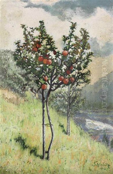 An Orange Tree Oil Painting by Adolf Schlabitz