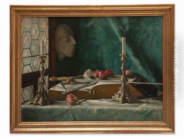 Freemasonic Still Life Oil Painting by Adolf Schlabitz