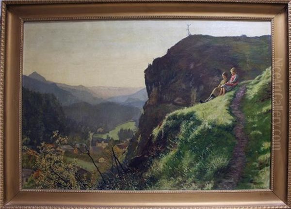 Kinder Auf Anhohe Oil Painting by Adolf Schlabitz