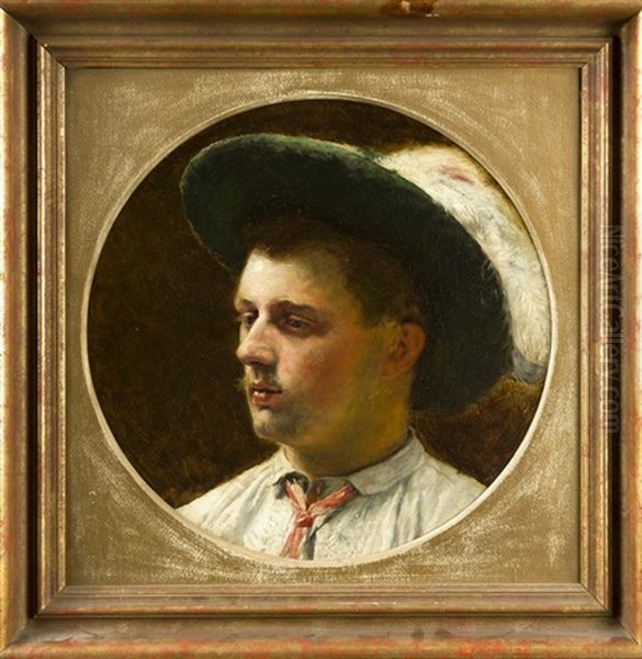 Portrait Eines Jungen Mannes Mit Federgeschmucktem Hut Oil Painting by Adolf Schlabitz