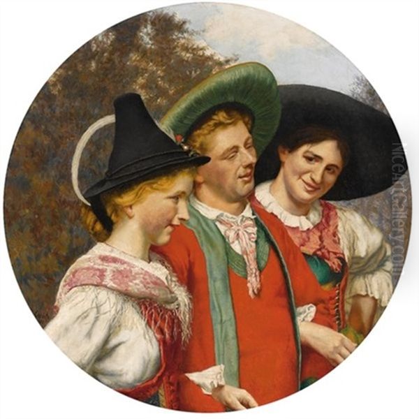 A Merry Bavarian Company Oil Painting by Adolf Schlabitz