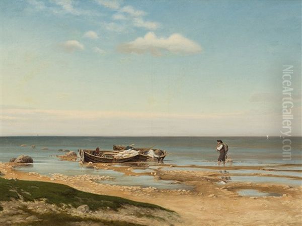 Fisher At The Beach Oil Painting by Alexander Georg Fedorovitch Schlater