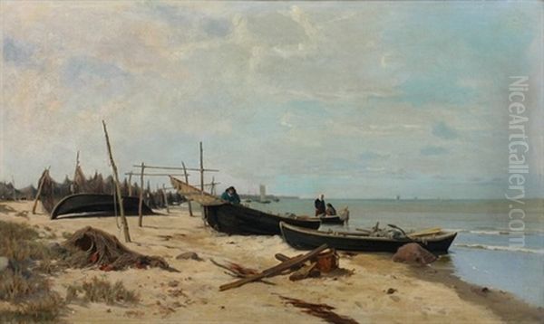 Fischer Am Strand Oil Painting by Alexander Georg Fedorovitch Schlater