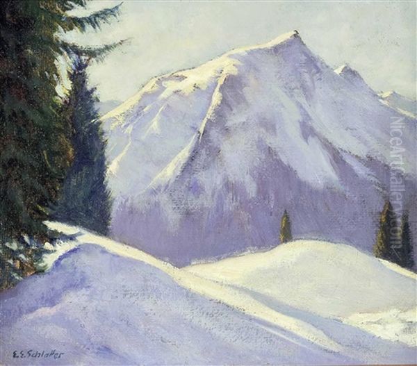 Winterlandschaft, Schafrugg Bei Arosa Oil Painting by Ernst Emil Schlatter