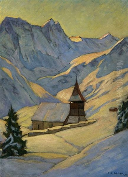 Bergkirche Arosa Oil Painting by Ernst Emil Schlatter