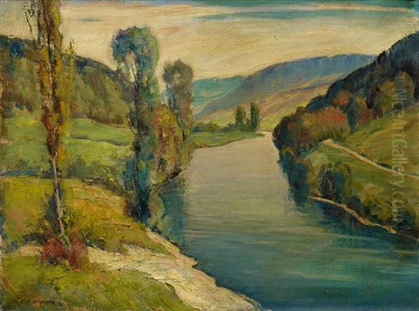 Flusslandschaft Oil Painting by Ernst Emil Schlatter