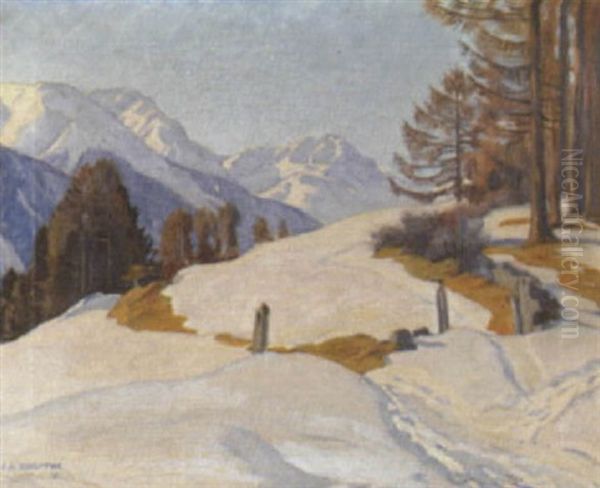 Winterlandschaft Mit Einem Weg Oil Painting by Ernst Emil Schlatter