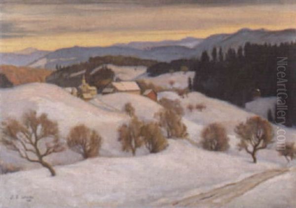 Sicht Auf Ein Dorf In Der Winterlandschaft Oil Painting by Ernst Emil Schlatter