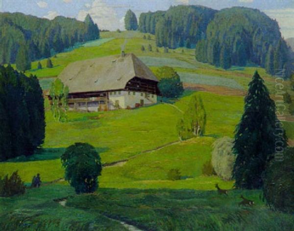 Sommerlandschaft Mit Bauernhaus Am Hang Oil Painting by Ernst Emil Schlatter