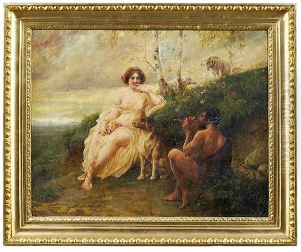 Eine Nymphe Lauscht Dem Flotenspiel Eines Hirten Oil Painting by Friedrich Schlegel