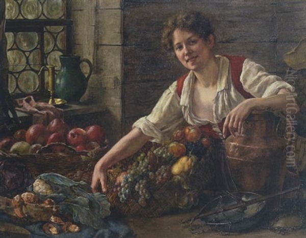 Junge Magd Mit Obst Und Gemuse Oil Painting by Friedrich August Schlegel