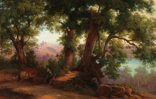 Landscape With Traveller Oil Painting by Hermann Julius Schlegel