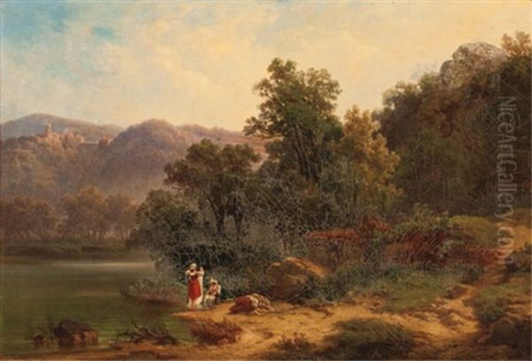 Washerwomen Oil Painting by Julius Schlegel