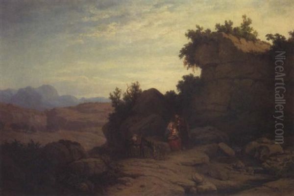 Die Heilige Familie Auf Der Flucht Nach Agypten Oil Painting by Julius Schlegel