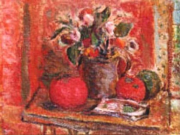 Oranges And Flowers Oil Painting by William von Schlegell