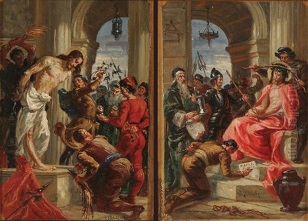 Flagellation Of Christ (+ The Crowning Of Thorns; Pair) Oil Painting by Kaspar Schleibner