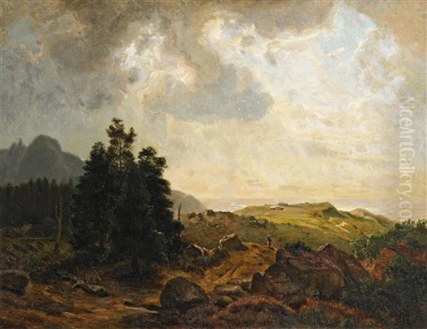 Blick Vom Herzogstand Ins Murnauer Tal Oil Painting by Eduard Schleich the Elder