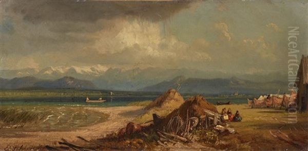 Stormy Weather At Lake Chiemsee Oil Painting by Eduard Schleich the Elder