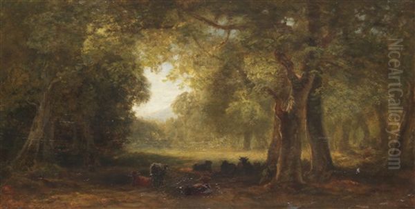 Waldlandschaft Mit Ruhenden Kuhen Oil Painting by Eduard Schleich the Elder