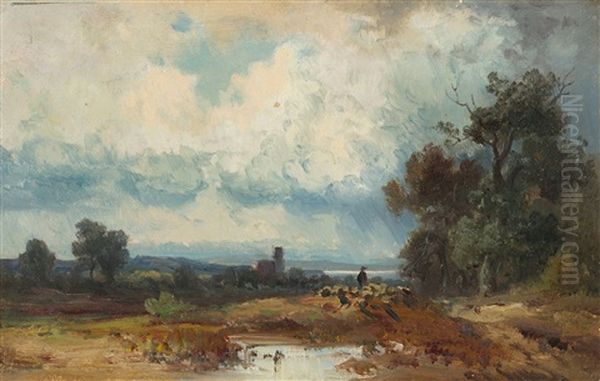 Bayrische Seenlandschaft Mit Kirche Oil Painting by Eduard Schleich the Elder