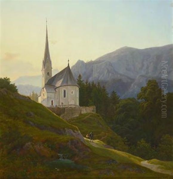 Blick Auf Die Pfarrkirche St. Vinzenz In Heiligenblut Am Grosglockner Oil Painting by Eduard Schleich the Elder