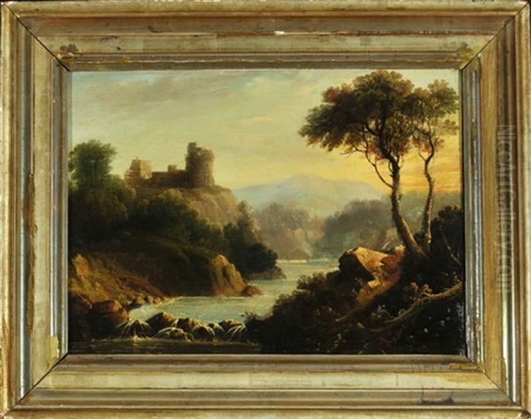 See In Berglandschaft Mit Burgruine Oil Painting by Eduard Schleich the Elder