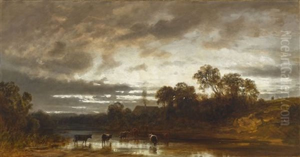 Gewitterabendstimmung Oil Painting by Eduard Schleich the Elder