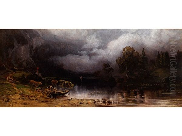 Gewitterstimmung An Einem Bayerischen Voralpensee Oil Painting by Eduard Schleich the Elder