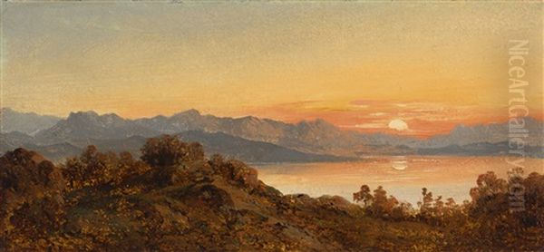 Der Chiemsee Im Sonnenuntergang Oil Painting by Eduard Schleich the Elder