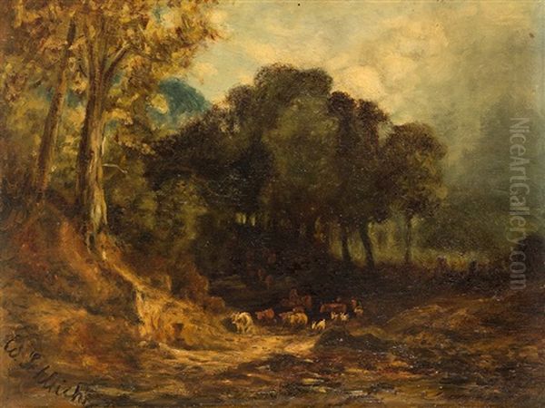 Cattle In The Forest Oil Painting by Eduard Schleich the Elder