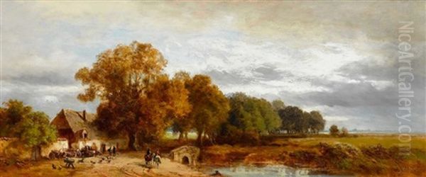 Gehoft An Der Landstrase Oil Painting by Eduard Schleich the Elder