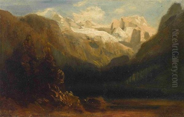 Blick Vom Gosausee Auf Den Dachstein Oil Painting by Eduard Schleich the Elder