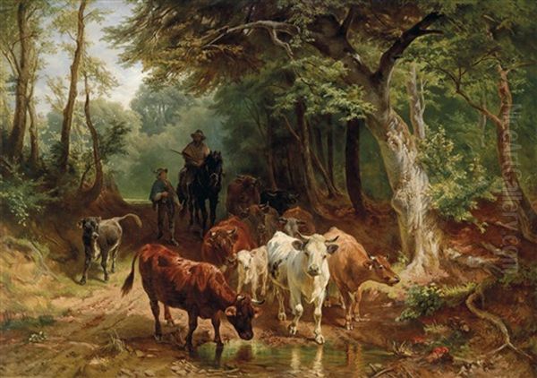 Waldlandschaft Mit Rinderherde Oil Painting by Eduard Schleich the Elder