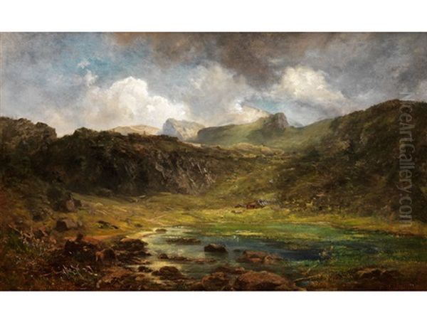 Gebirgslandschaft Mit Moorteich Unter Aufhellenden Gewitterwolken Oil Painting by Eduard Schleich the Elder