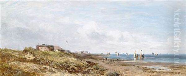 Am Lido. Weite Kustenlandschaft Mit Segelbooten Oil Painting by Eduard Schleich the Elder