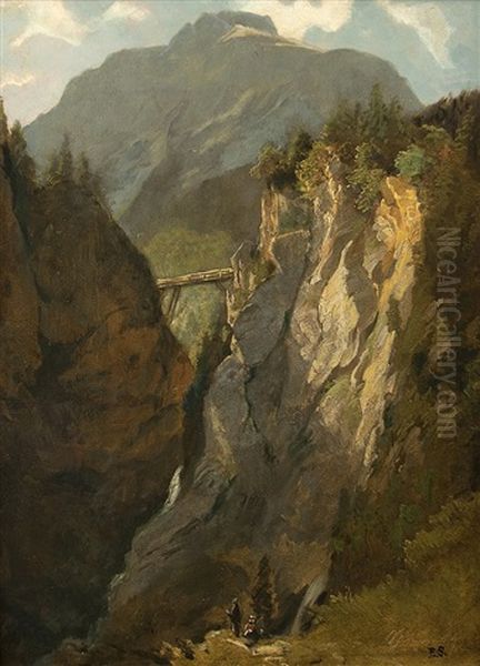 Die Partnachklamm Oil Painting by Eduard Schleich the Elder