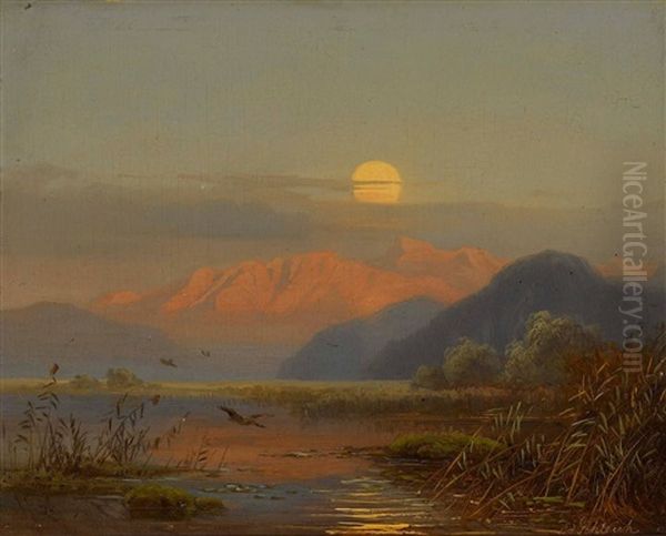 Gebirgslandschaft Im Abendlicht Oil Painting by Eduard Schleich the Elder