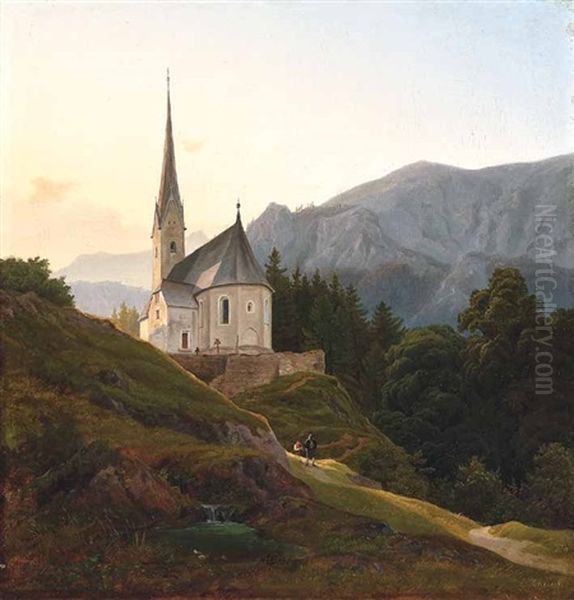 Blick Auf Heiligenblut Oil Painting by Eduard Schleich the Elder