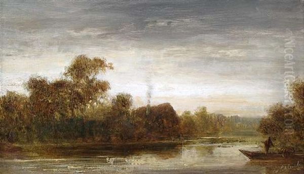 Abendliche Flusslandschaft Mit Bauernhaus by Eduard Schleich the Elder