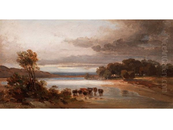 Landschaft Mit Rinderherde In Der Schwemme Bzw. Nordende Vom Pilsensee Oil Painting by Eduard Schleich the Elder